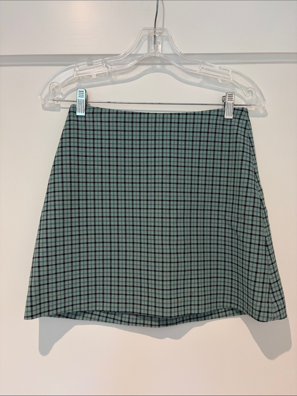 Aritzia Wilfred Mint Green Plaid A-Line Mini Skirt